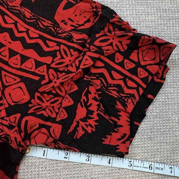 Panama Jack Mens Sz L Red Geometric Hawaiian Shirt Short Sleeve Hula Girl Rayon - Picture 11 of 13